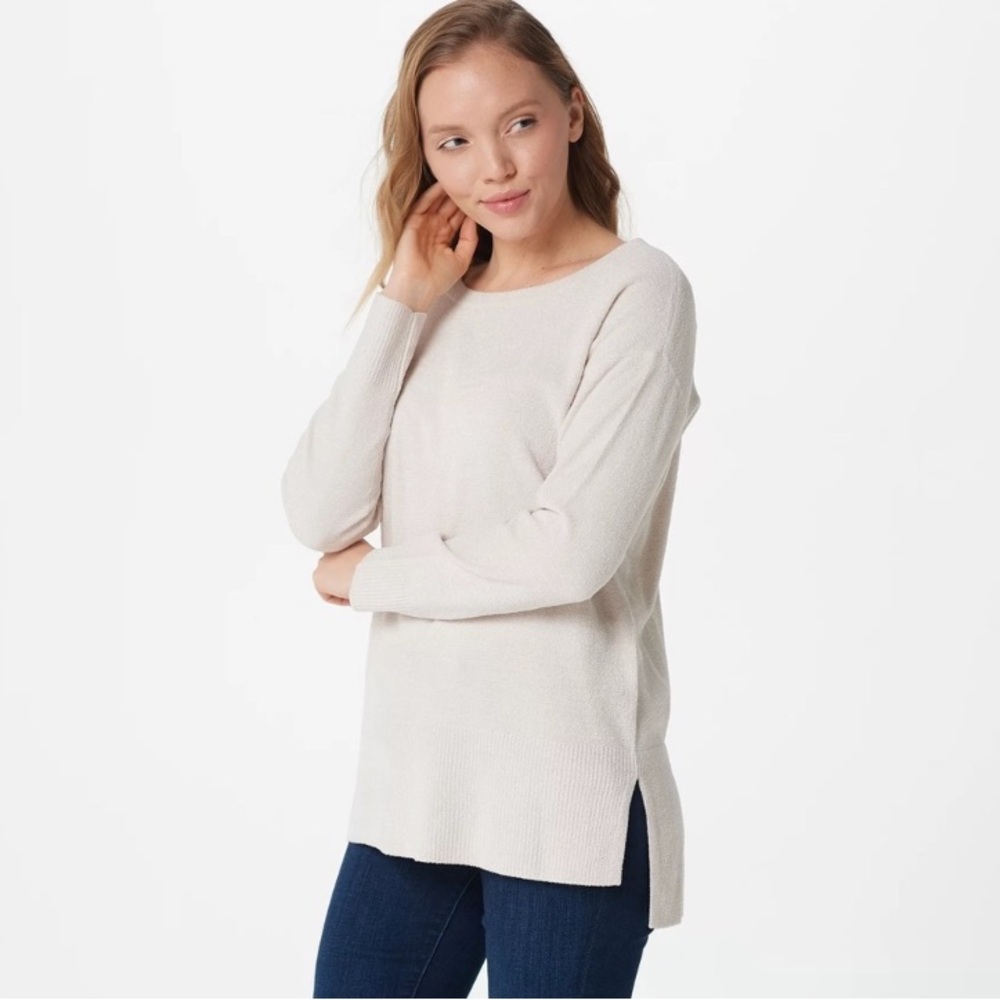 BAREFOOT DREAMS Cozy Chic Ultra Lite Paradise Tunic Sweater White  Size 1X F35
